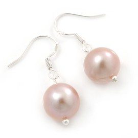 10mm Bridal/Prom Off Round Cream Freshwater Pearl Drop Earrings 925 Sterling Silver - 30mm L