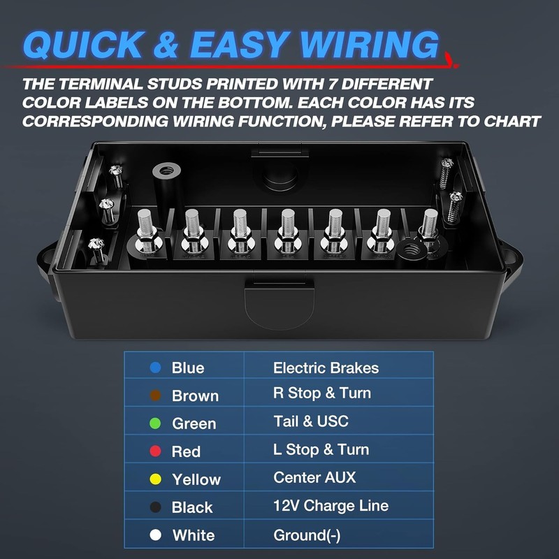 UADME 7 Way Waterproof Trailer Wiring Harness Kit, Electrical Junction