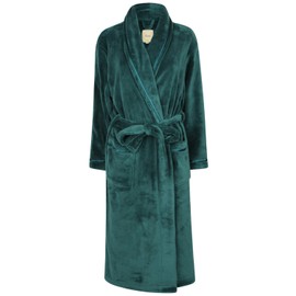 Florentina Women's Soft Fleece Robe, Shawl Collar, Teal with Ribbon Detail (L)