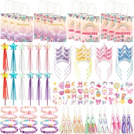 Ywediim Princess Party Favors, Including 12 Glitter Star Fairy Wands,12 Princess Crowns ,12 Gift Bag,12 Stickers , 12 Party Blowers ,12 Bracelets, for Birthday Party Gifts Classroom Rewards Gifts