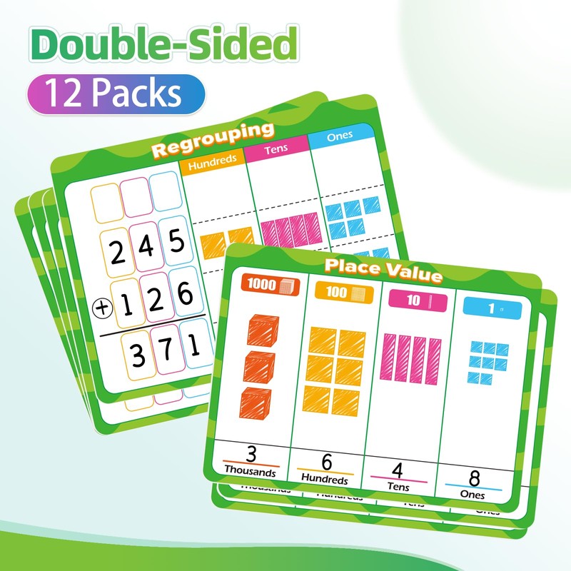 Laffunz 12 PCS Place Value Chart Dry Erase Flash Cards,