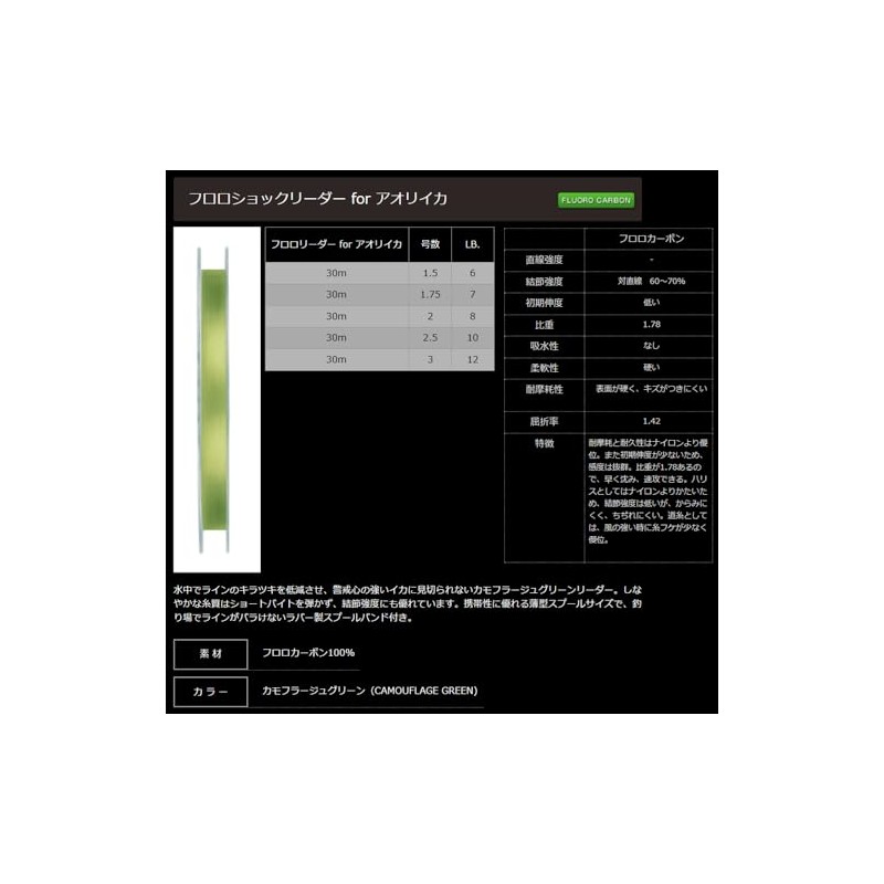 Yamatoyo Fluoroshock Leader, Aoi Squid, Camouflage Green, 118.8 ft (30