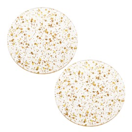 sourcing map 2pcs Foil Acrylic Cup Coasters, Round Acrylic Drink Coaster Decorative Plates for Tabletop Protection Bar Home Decor Gold