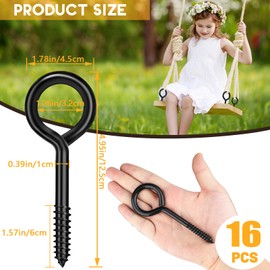 Dpyrrhic 16PCS Black Eye Hooks Screw Self Tapping Eye, 5 Inch Eye Hooks Screw, Heavy Duty Eye Bolt for Hanging,Wood Securing Cables Wire Indoor & Outdoor Use