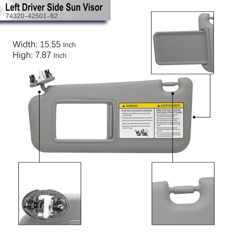 Driver Left Side Sun Visor Compatible with Toyota RAV4 2006