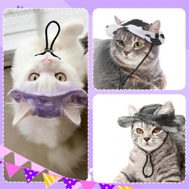 Zhamate 4 Pcs Cat Hats for Cats Only, Cat Sun Hat Sphynx Hat with Ear Hole Kitten Headwear Sun Sombrero Caps Baseball Outdoor Fish