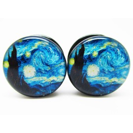 Pierced Republic A Starry Night Ear Plugs - Acrylic Screw-On - New - 8 Sizes - Pair (00 Gauge (10mm))