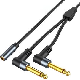 tunghey 3.5mm to Dual Right Angle 1/4 Inch Audio Splitter Cable, Gold Plated 1/8" TRS Female to Dual Quarter Inch 6.35mm TS Mono Male Plug Stereo Breakout Cable (0.3m)