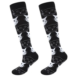 Junely Compression Socks for Women 20-30 mmhg Cat Knee High Stockings for Running Support Nurses Pregnancy Flying Sports Cat Gifts Black