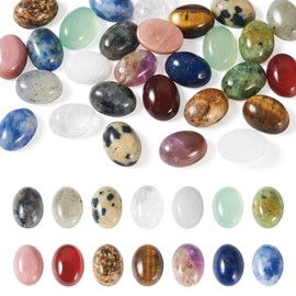 Pandahall 28Pcs Flatback Oval Cabochons Natural Gemstones 14 Colors Oval Cabochon Stones 8x6mm Flat Back Stone Gemstones Cabochons for Earring Necklace Bracelet Jewelry Making