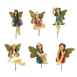 LSRVNM Pack of 6 Resin Fairy Statues Accessories, Fairy Garden Miniature Fairy Figures Elves for Garden Outdoor Flower Pot Dollhouse Decoration