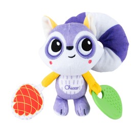 Chicco Portable Raccoon Rattle with Large Soft Tail for Attaching to Pram or Car Seat with Leaf Shaped Pacifier, Pine Cone Pendant with Rattling Sound, 3-24 Months