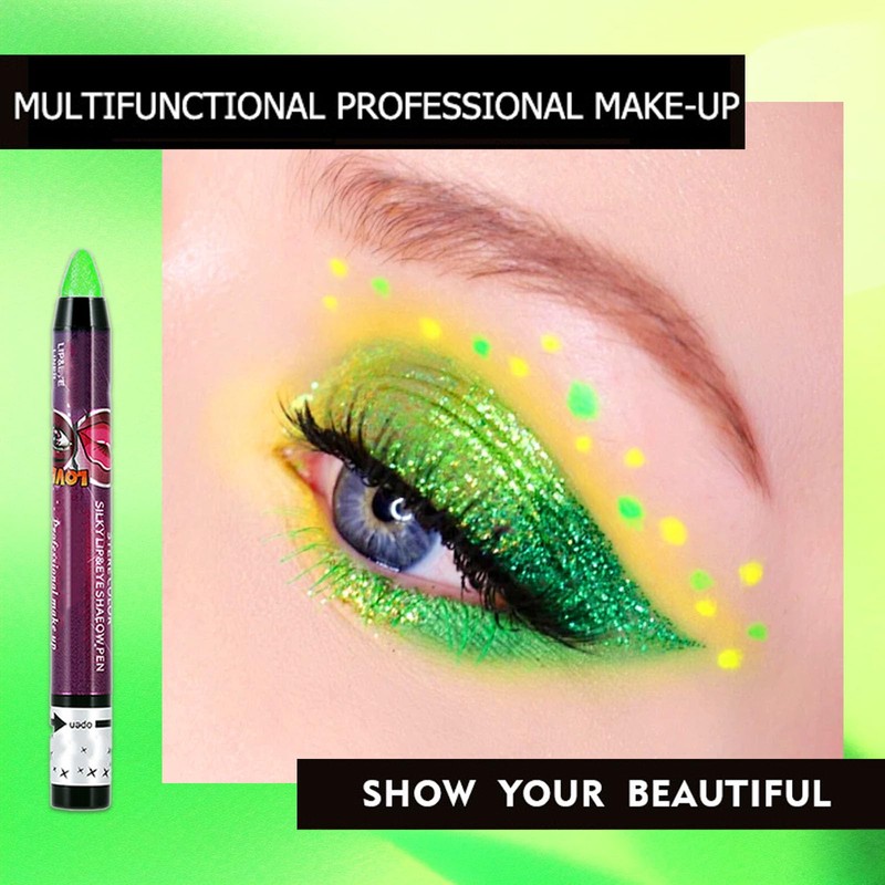 Green Shimmering Eyeshadow Stick, Bright Green Cream Eye Shadow, Metallic