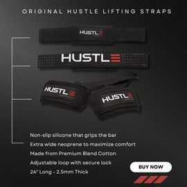 Hustle - Correas de levantamiento de pesas para gimnasio - Las mejores correas de muñeca de algodón de 24 pulgadas para levantamiento de pesas para apoyar el agarre y levantar más pesados, correas de