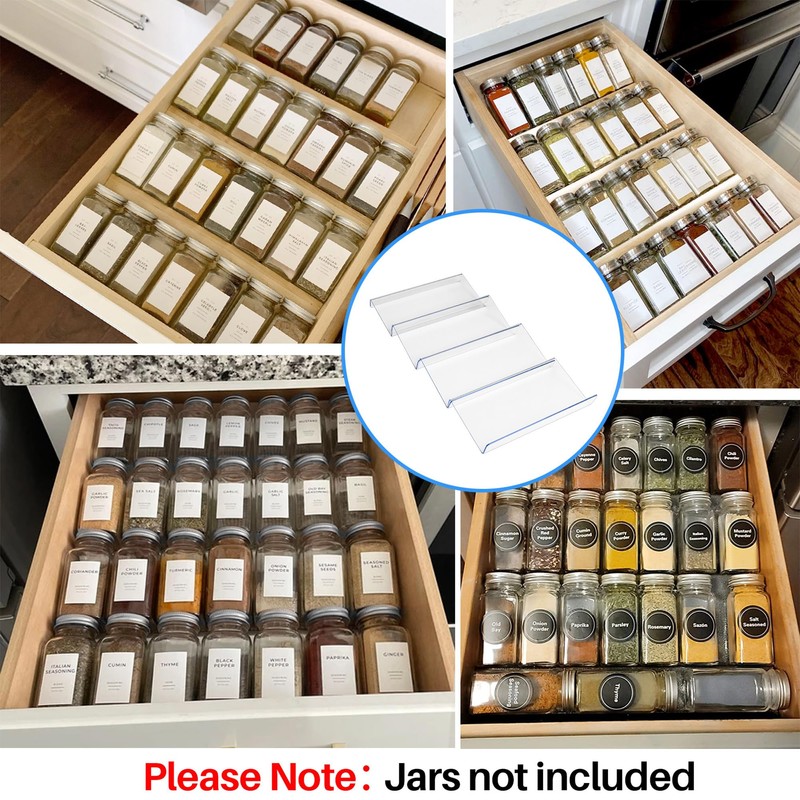 MIUKAA Clear Acrylic Spice Drawer Organizer, 4 Tier- 1 Set