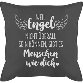 Cushion 50 x 50 cm – Statement Sayings – Weil Engel nicht überall sein können gibt es Menschen wie dich mit Wings, White – 50 x 50 cm – Grey – Saying for Friends Cushion Cover Sayings Cuddly Cushion