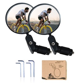 Bike Mirror, Bike Bar End Mirror,Safe Cycling Rearview Mirror,360° Rotation Adjustable Handlebar HD Glass Bicycle Rearview Mirror Universal for Bike Bicycle Electric Bike Motorcycle(Black-2PCS)