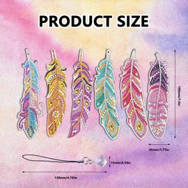 5D Diamond Painting Bookmark Set DIY Diamond Painting Bookmark Children's Bookmark Feather Shape Rhinestone with Crystal Pendant for Pages Markings
