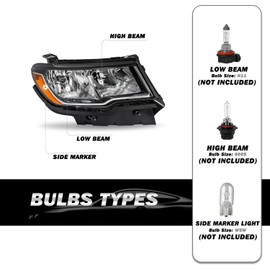 SOCKIR Headlights Assembly Compatible with 2017 2018 2019 2020 2021 Jeep Compass OE Headlamp Chrome Housing,Driver and Passenger Side