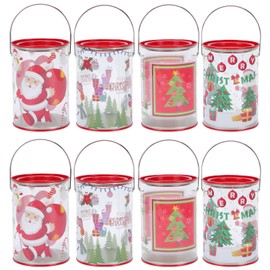 Cabilock Christmas Candy Buckets 16pcs Plastic Small Pails Santa Claus Snowman Pattern Metal Bucket Mini Galvanized Buckets Rustic Flower Pot for Storage Containers Party Favor