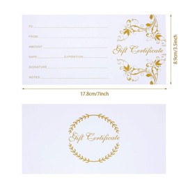 Outus 50 Pcs Valentine Gift Certificates for Business, Blank Gift Certificates Cards Gold Floral Gifts Vouchers Coupon for Spa, Salon, Restaurant, Client Birthday, Wedding, 3.5 x 7 Inch