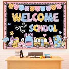 Funrous Welcome Back to School Bulletin Board Set Composition Notebook Classroom Decor Retro Groovy Boho Cutout Paper Cutouts for First Day of School Wall Door Elementary Preschool Teacher Supplies