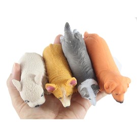 Set of 4 Different Breed Stretchy Dogs - Corgi, Golden Retriever, Collie, and Bulldog - Crushed Bead Sand Filled - Doggy Lover Sensory Fidget Toy Weighted (Random Colors)