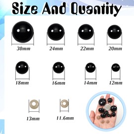 TOAOB 92pcs Large Safety Eyes for Amigurumis Crafts Crochet Eyes with Washers 12mm to 30mm Black Plastic Safety Eyes for Crocheting and Stuffed Animals Bears Making
