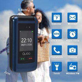 Qubo Flip Handy für Senioren GSM, Handy für Senioren, 2,4" Display, Lautstärke hoch, SOS-Funktion, Dual-SIM-Unterstützung, Schnellwahl, FM-Radio, Taschenlampe