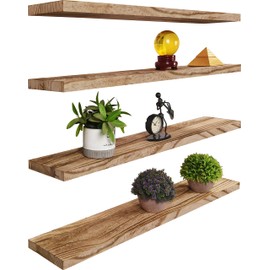 YYWUOJJ Wood Floating Shelves for Wall, Rustic Wall Shelves for Bedroom, Wall Mounted Floating Shelf, Set of 4 Light Walnut 36 Inch
