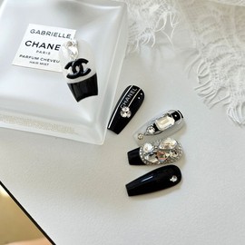 C Black Handmade Nail Tips - Long Square / C블랙 수제네일팁 - 롱스퀘어