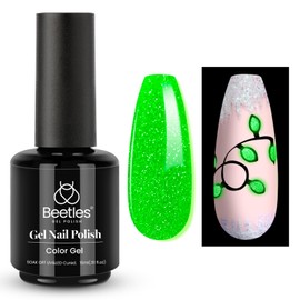 beetles Gel Polish 15Ml Glitter Green Glow in the Dark Nail Polish Green Spring Gel Polish Soak off Uv Led Nail Lamp Green Gel Nail Polish Nail Art Manicure Salon Diy