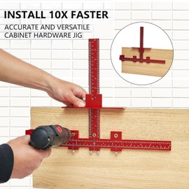 Cabinet Hardware Jig Punch Locator with Extended Ruler, Aluminum Alloy Cabinet Template Tool with Upgrade Box for Installation Handles Knob on Drawer Door Pulls (Black)