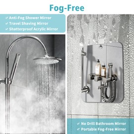 Fog-Free Shower Mirror, Anti-Fog Shaving Mirror, 6.8" Lx5.2 W/ 13x17cm Shatterproof Acrylic Bathroom Mirror Portable Camping Handheld Mirror for Gym Lockers, Makeup, Small Bathrooms & Travel (Small)
