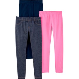 Simple Joys by Carter's Girls' 3-Pack Leggings, Navy/Pink/Denim, 7