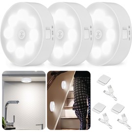 3PCS Luces con Sensor de Movimiento,Luz Nocturna LED Recargable por USB con Imán,Luz Led para Interiores,Luz de Noche para Vestíbulo,Sótano,Garaje,Baño,Armario,Cocina,Escaleras,Luz de Pare (Blanco)