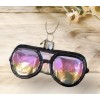 Rainbow Sunglasses Glass Ornament - Black Rainbow Retro Cool Fashion