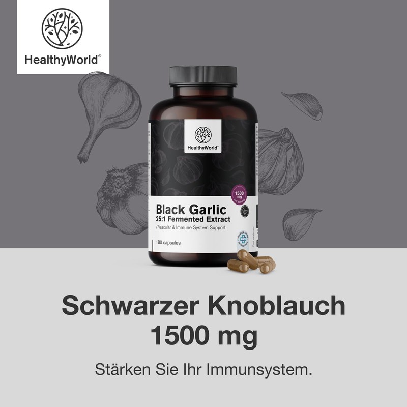 HealthyWorld Black Garlic 1500 mg - 180 Capsules - Garlic