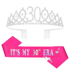 Casoty 30th Birthday Sash and Tiara for Women, 30th Birthday Decorations for Women, 30th Birthday Crown and Sash Set, Happy 30th Birthday Party Favors, 30th Birthday Gifts for Women