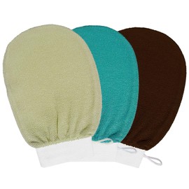 3Stück Peelinghandschuh, Exfoliating Gloves Waschhandschuh Körper Duschhandschuh Massage Peeling Handschuh Handschuhe für Körper Und Gesicht - Kakaobraun,Smaragdgrün,Ingwergelb