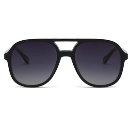 YAMEIZE Retro Polarised 70s Rectangle Sunglasses for Women Men Pilot Square UV400 Protection Oversized Double Bridge Glasses Driving Outdoor, Black Grey