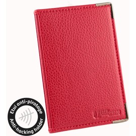 Ugozen Card Case RFID Blocker Checkcard Case Small Credit Card Holder for Men & Women - 4 Card Slots Card Case Blocker with Protection for Bank Cards, Credit Cards Case Metal Corners, red, Casual