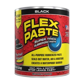 Flex Paste, Waterproof Paintable Putty, Spackle Sealant, Fill Gaps Cracks Holes - Block Out Water and Air - UV Resistant - Walls, Drywall, EPDM, Concrete, Roof, RV Repairs, Black, Quart