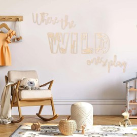 Where The Wild Ones Play Sign, playroom Sign, Safari Nursery, Wall Lettering, Nursery Quote, Wooden Nursery Sign, Nursery/Playroom Decor,Wooden Kids Bedroom Decorations (Where The Wild Ones Play)
