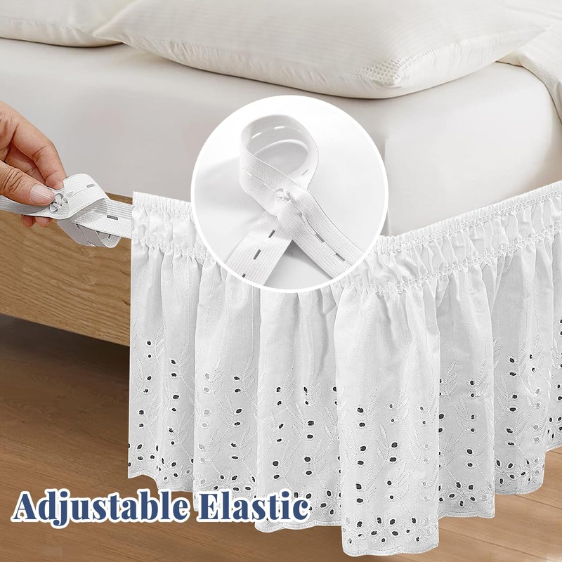 King Bed Skirt, Wrap-Around Elastic Ruffled Eyelet Bed Skirt King