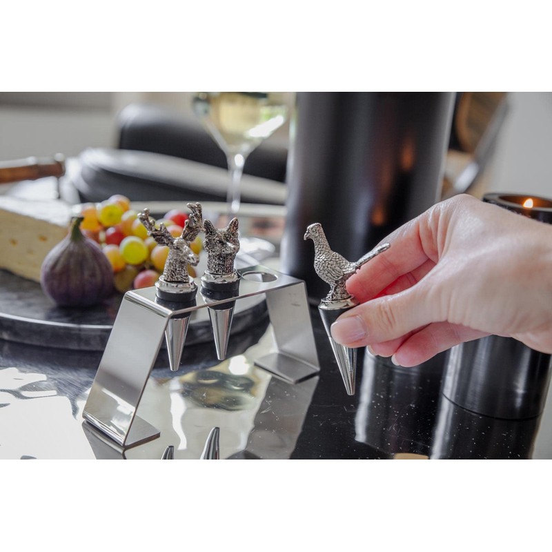 EDZARD Set of 3 Stainless Steel Bottle Stoppers with Stand,