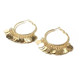 Bohemian Chandelier Tassel Sequins Dangle Drop Earrings Gold Filigree Earrings Coin Disc Hoop Earrings for Women Statement Jewelry-short hoop