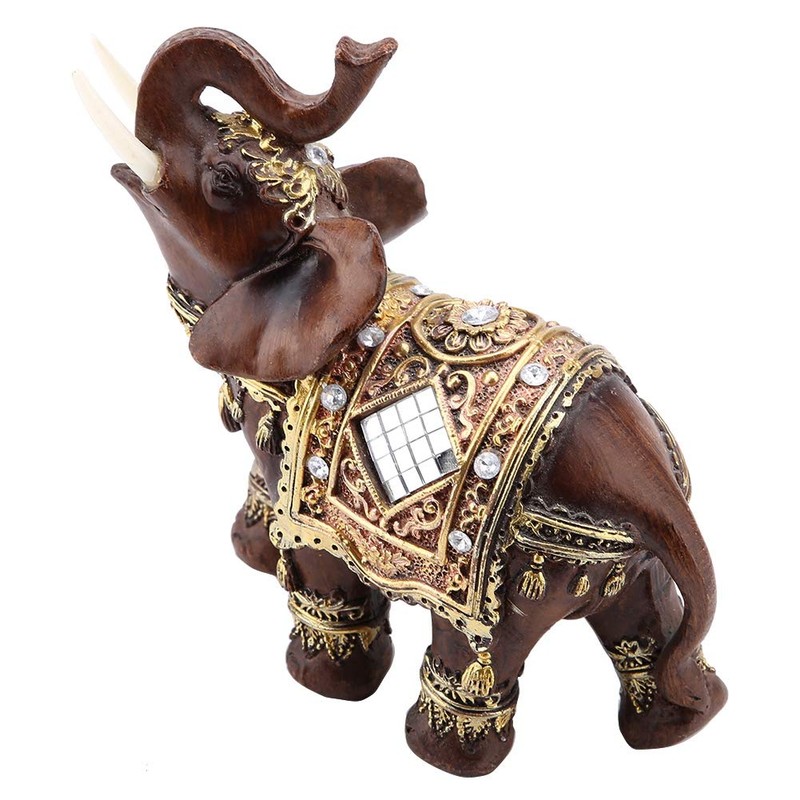 Tnfeeon Elephant Statue Wealth Figurine Wood Grain Lucky Feng Shui