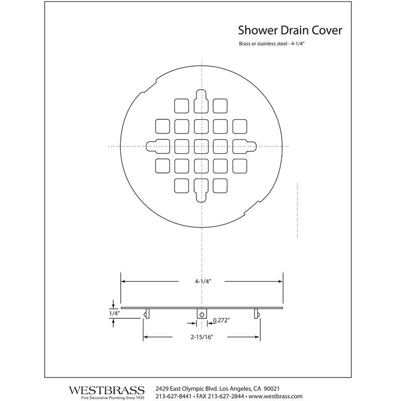 Westbrass A319-62 4-1/4" OD Casper Style Brass Snap-in Shower Strainer