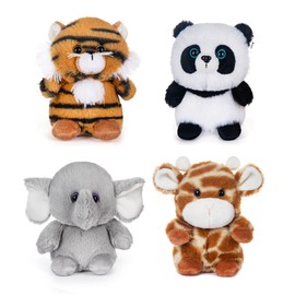 My OLi 5" Forest Animal Plush Set - Panda, Elephant, Giraffe & Tiger Bundle for Kids & Babies (Pack of 4)